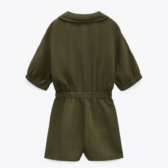 Zara Linen Blend Khaki Jumpsuit New - Picture 5 of 10